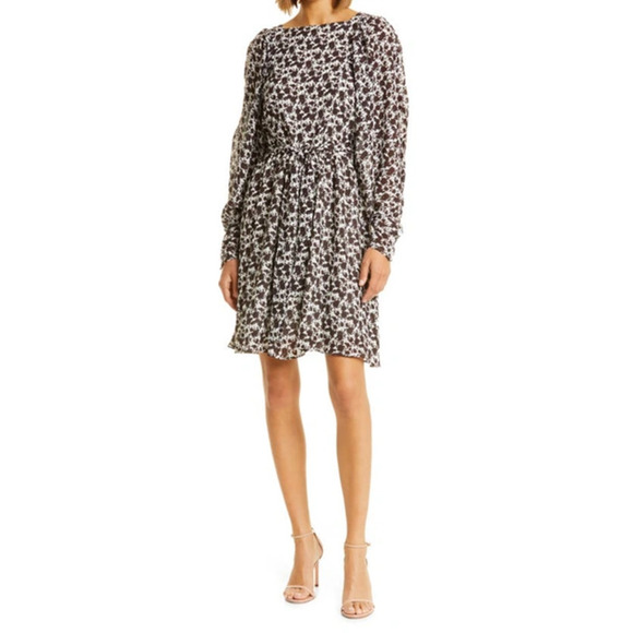 HUGO BOSS Duffi Long Sleeve Tie Waist Dress Black Coffee Fantasy US Size 6 NWOT - Picture 1 of 13